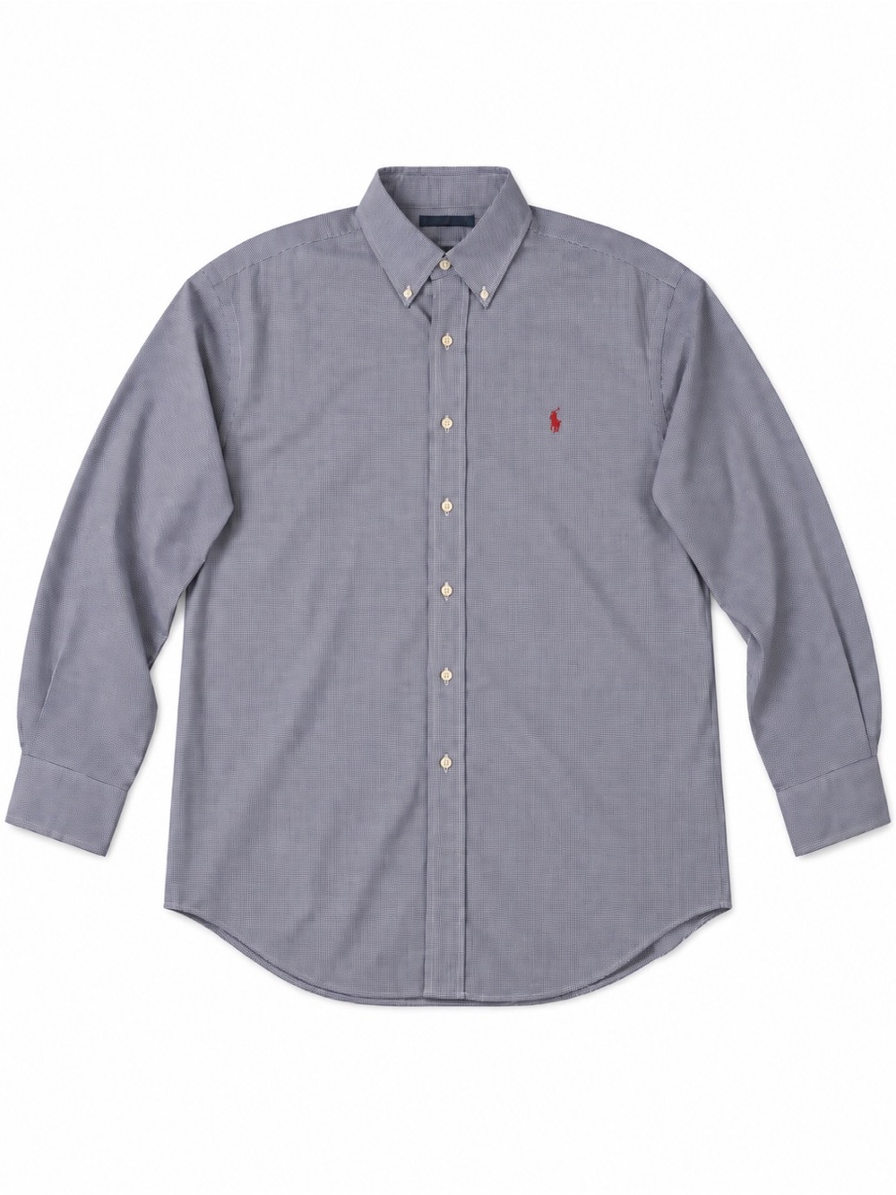 Polo Ralph Lauren Mens Size 17 34/35 Blue Micro Check Button Down Shirt Red Pony